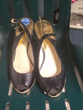 Michael Kors Black Peep-Toe Slingback Wedge Heels